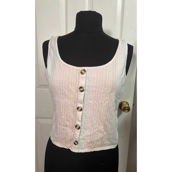 Mudd Pastel Stripe Gauze Button Front Cropped Tank Top XL - Picture 1 of 4